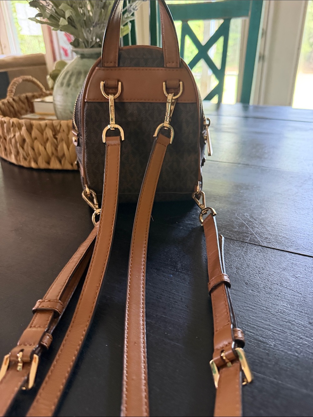 Michael Kors Brown Logo Mini Backpack with Tan Accents - Picture 2 of 4